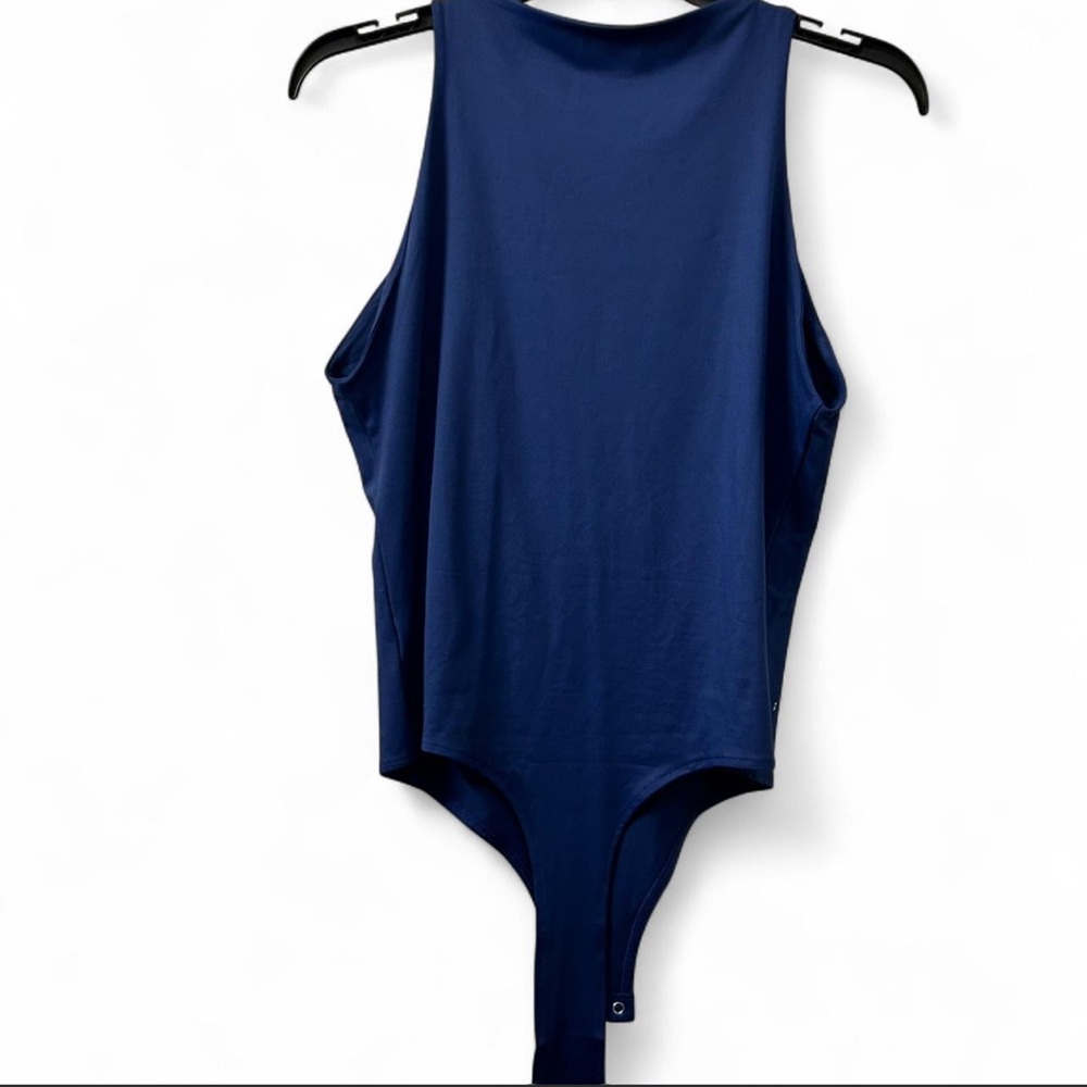 Reoria Sleeveless Colbolt Navy Blue double lined Thong Bodysuit - Picture 3 of 5